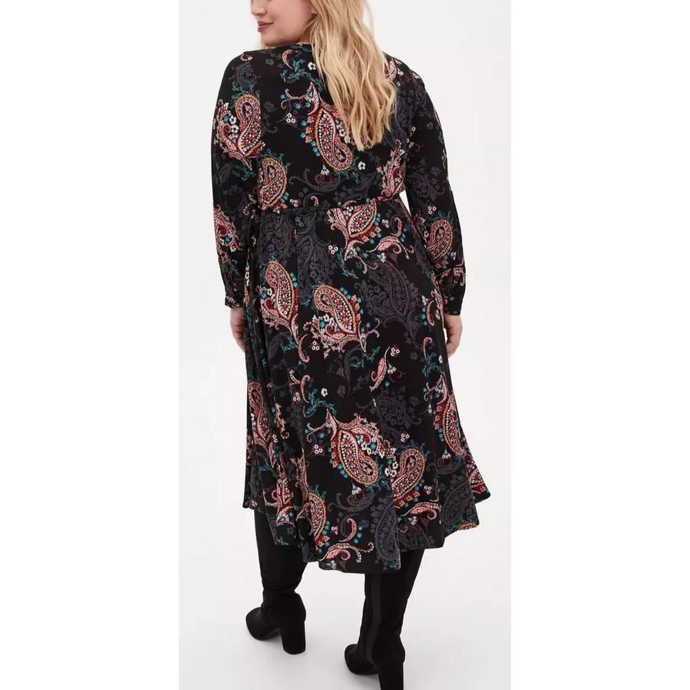 Torrid Midi Challis Skater Dress Black Paisley Plus Size 1 1X Boho Festival - Picture 8 of 13